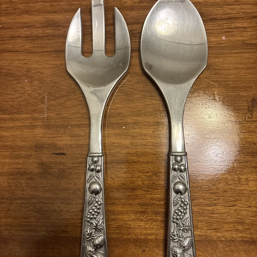 Set Of 2 - Lenox Organic Salad Serving Set Pressed‎ Aluminum 13